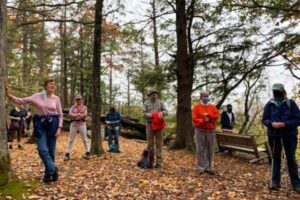 Hikers at the scenic overlook on the New England National Scenic Trail in Bloomfield's Martha Wilcox Park