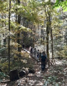 Hikers on path in Simsbury Land Trust's Owen-Mortimer Preserve