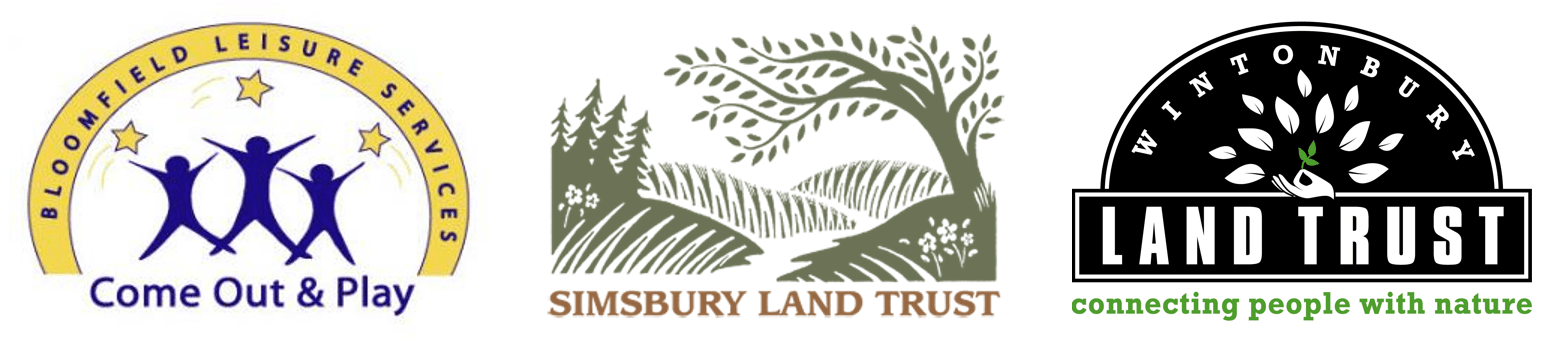 Logos for Bloomfield Leisure Services, Simsbury Land Trust, and Wintonbury Land Trust
